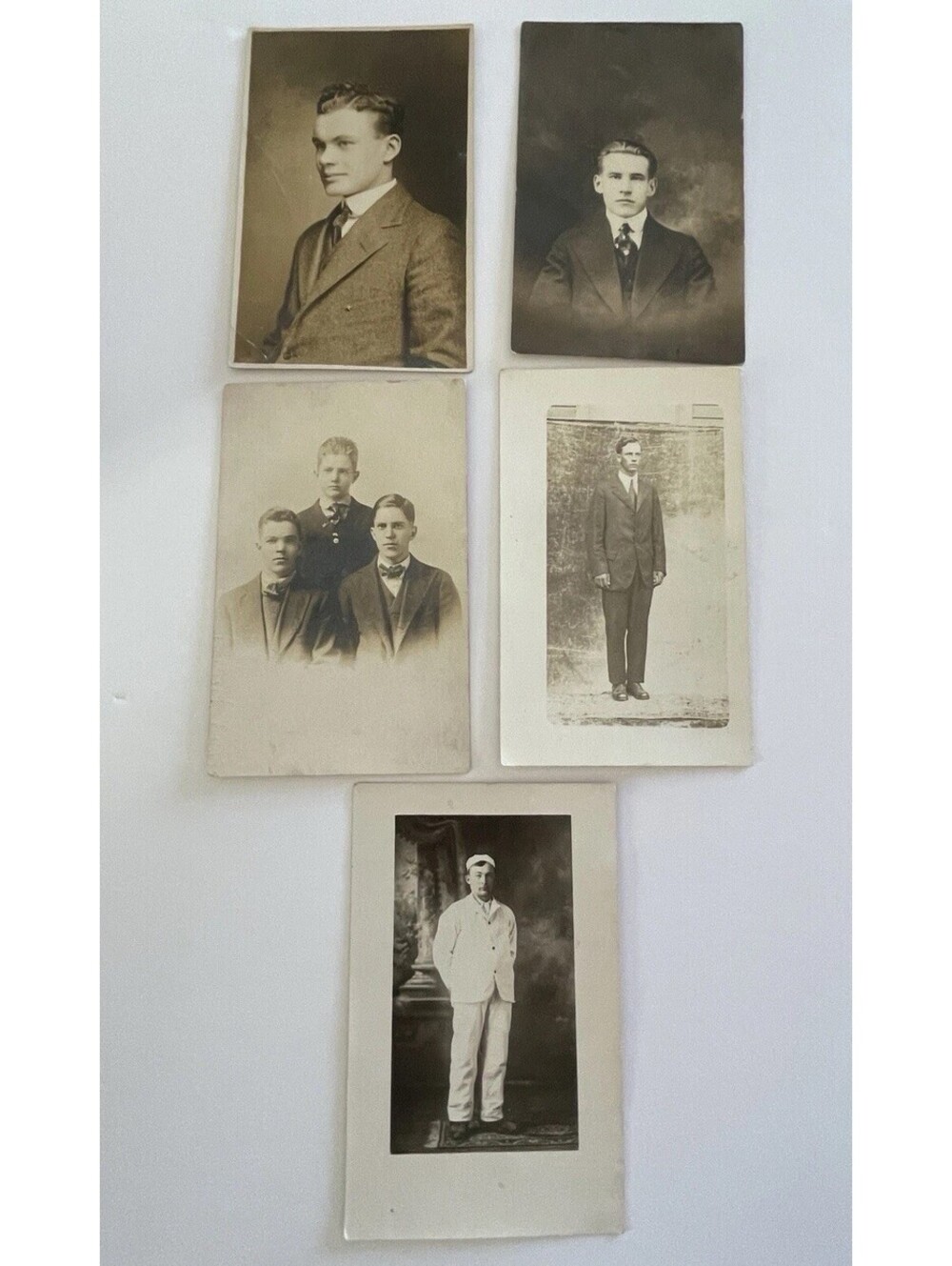 Real People Postcard Lot Of 5 Men Portraits Military RPPC Postcards